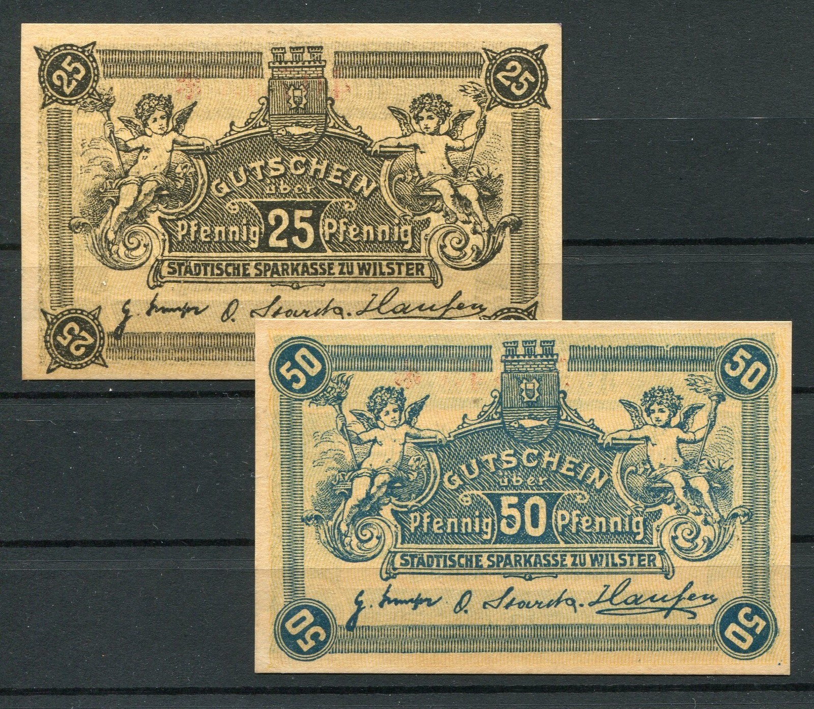 Wilster 25 + 50 Pfennig Emergency Money Traffic Issue Series Complete
