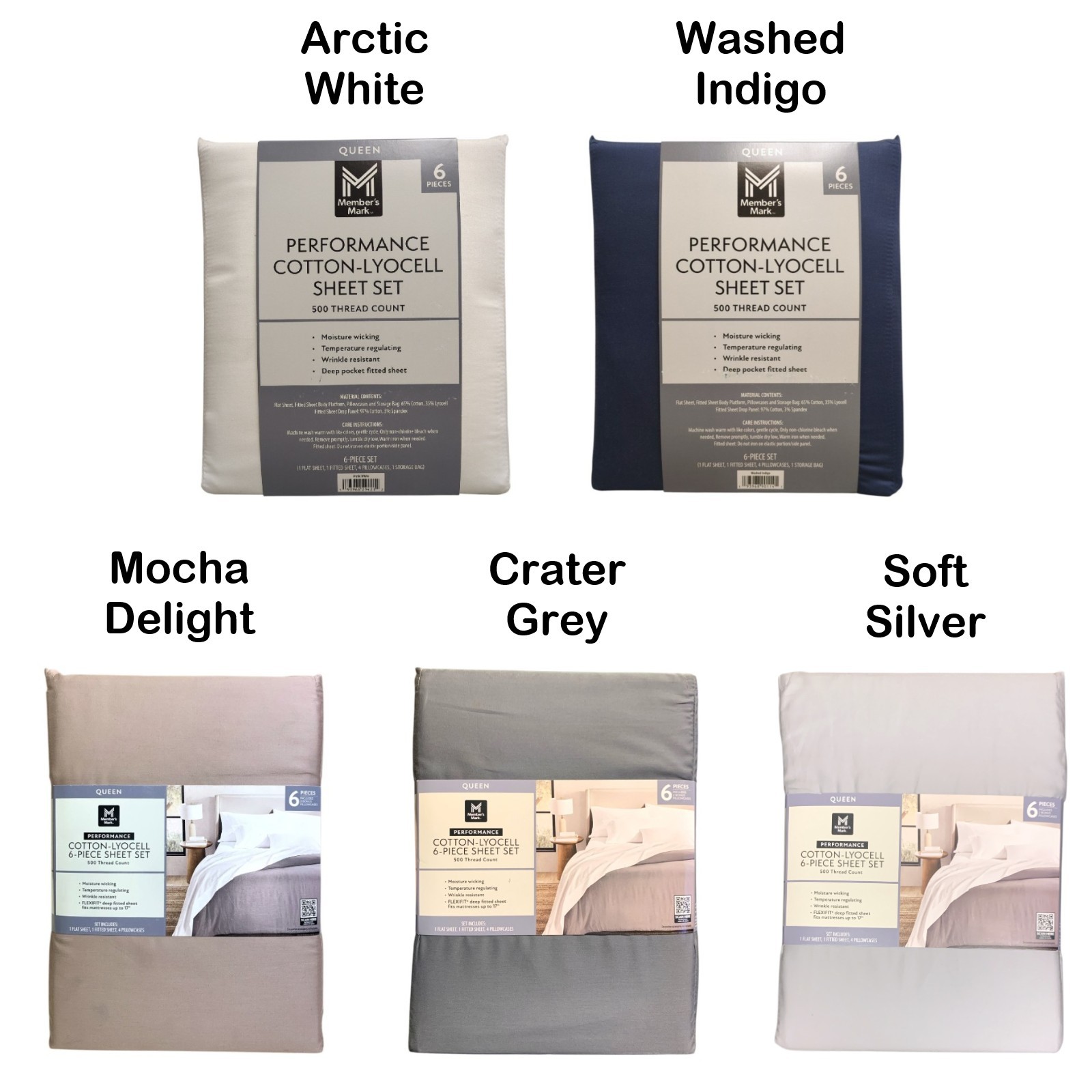 Member's Mark 500TC Performance Cotton-Lyocell Sheet Set, 6 Piece, Queen