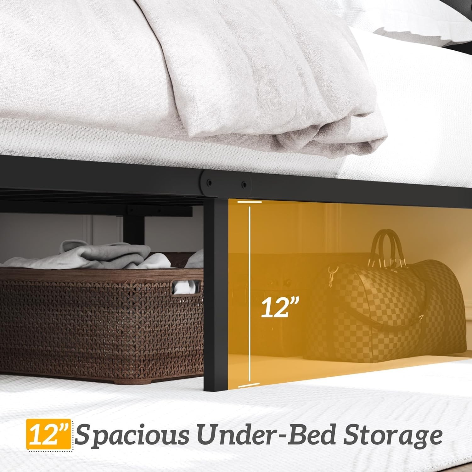 Queen Bed Frame Upholstered Button Tufted Headboard Platform Metal Slats Support