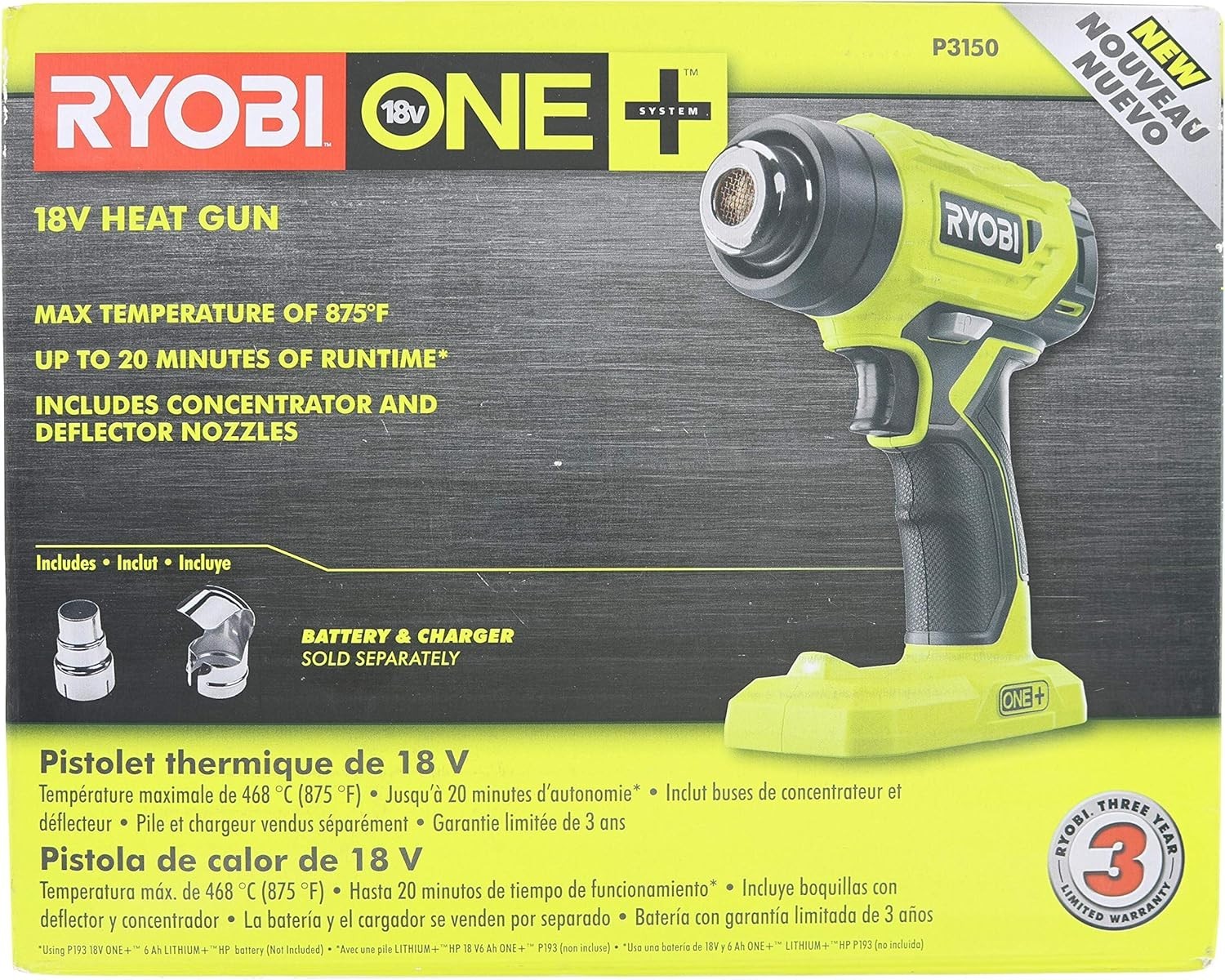 Portable 18-Volt Heat Gun - 10 Seconds Heat-Up with LED Light and Nozzles