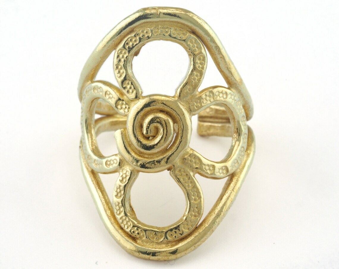 Flower Adjustable Ring Raw Brass (20mm 10.5US inner size) 3059