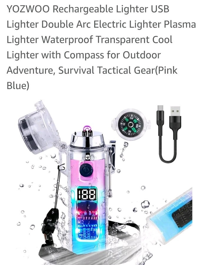 Waterproof Double Arc Lighter X2, Flashlight, Compass Out Adventure, Survival...