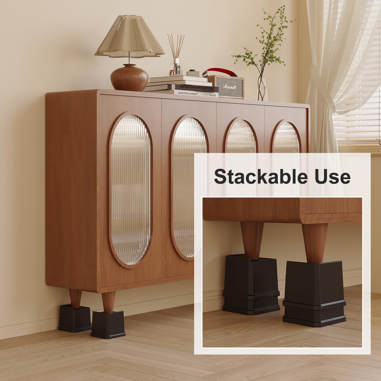6 PCS L Shape Bed Risers 4 Inch Heavy Duty Oversized Lifts 1500 lbs Black