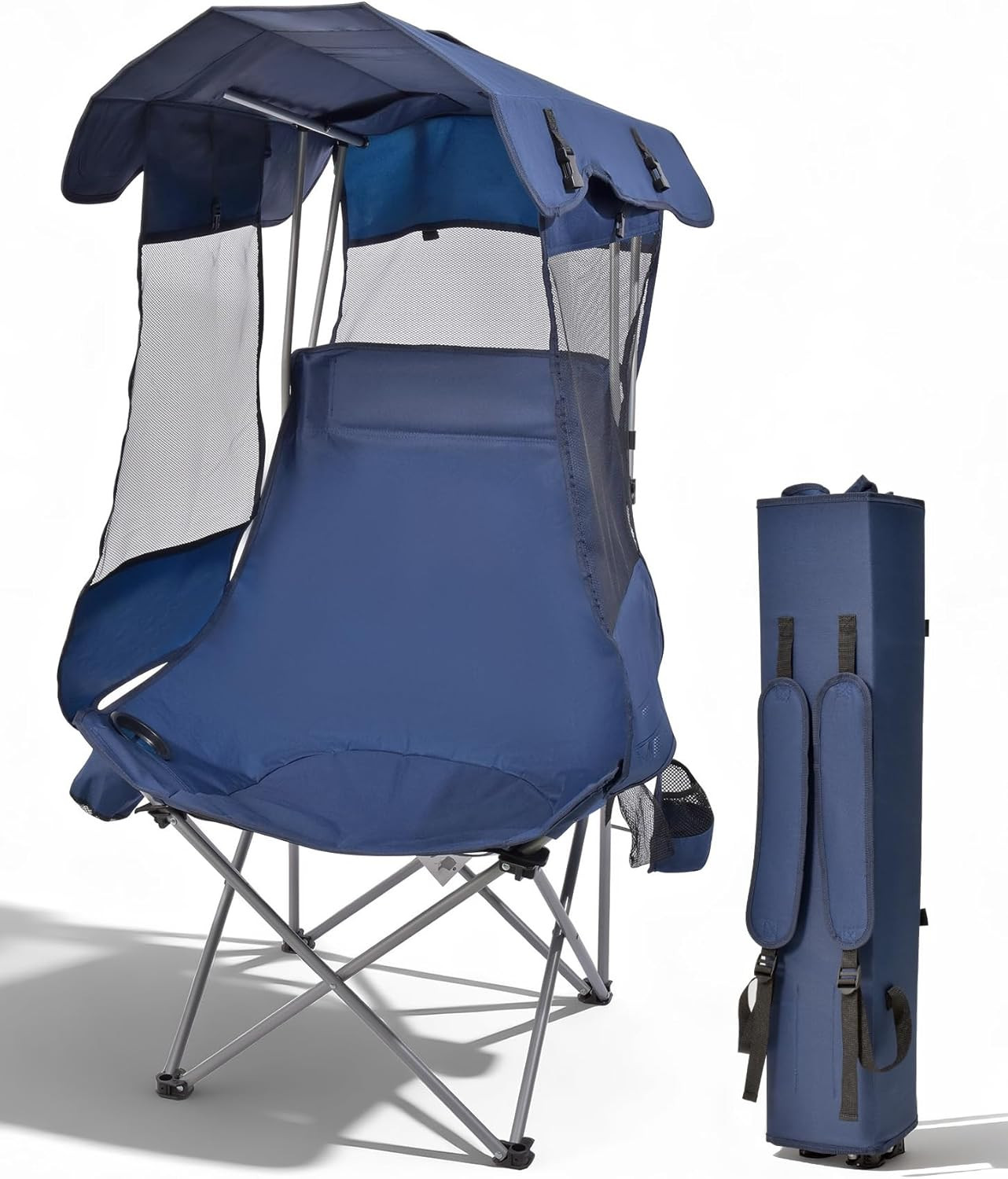 Oversized Camping Chair with Canopy | 400 LBS Heavy Duty Folding Beach Chair wit