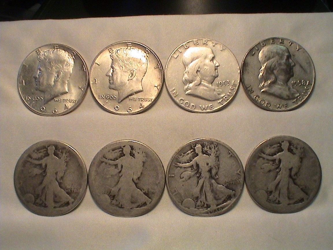 Mix Lot of 8 Silver Half Dollars