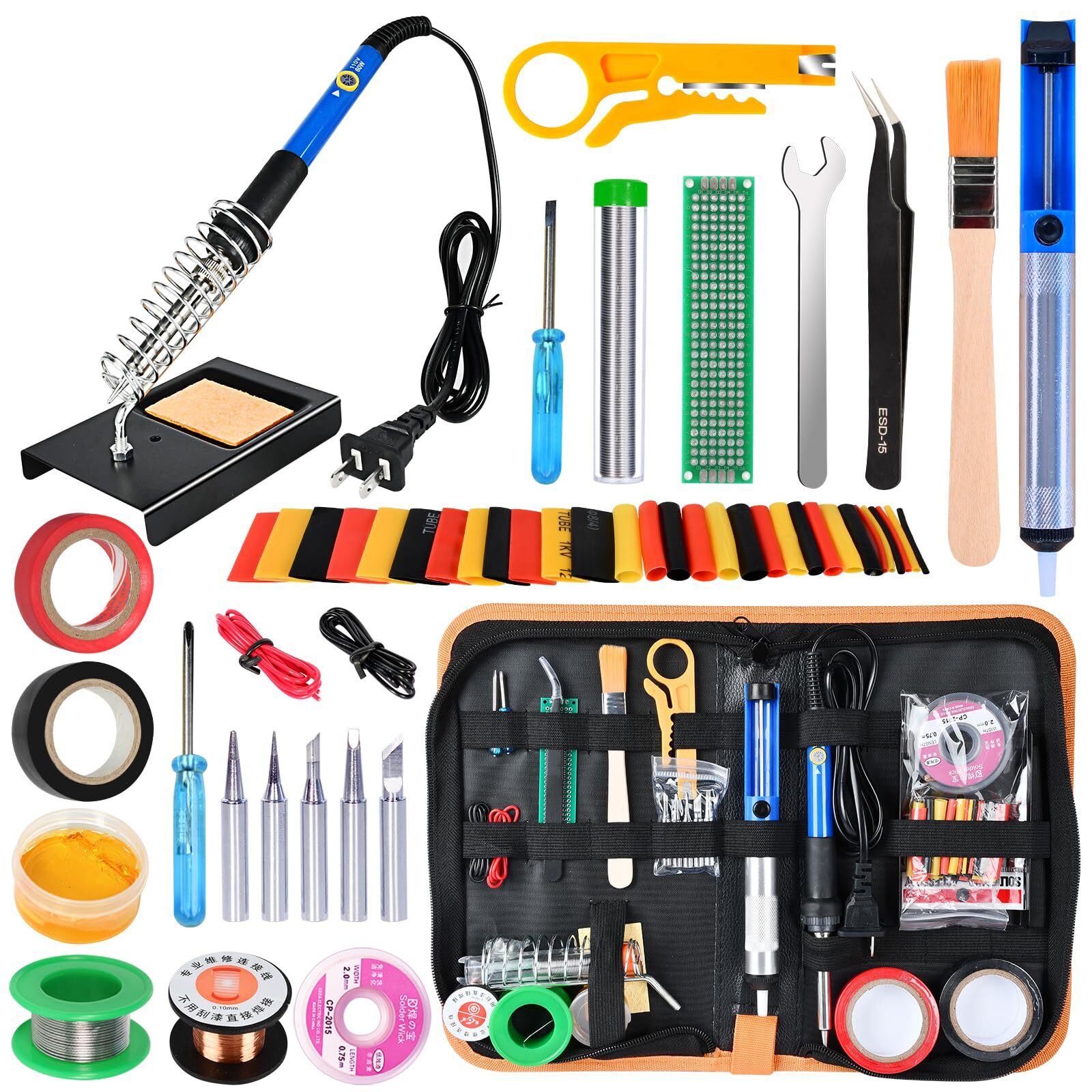 Cautin Para Soldar Estaño Electrico 110v Kit con Puntas Bomba de Desoldar US-60W