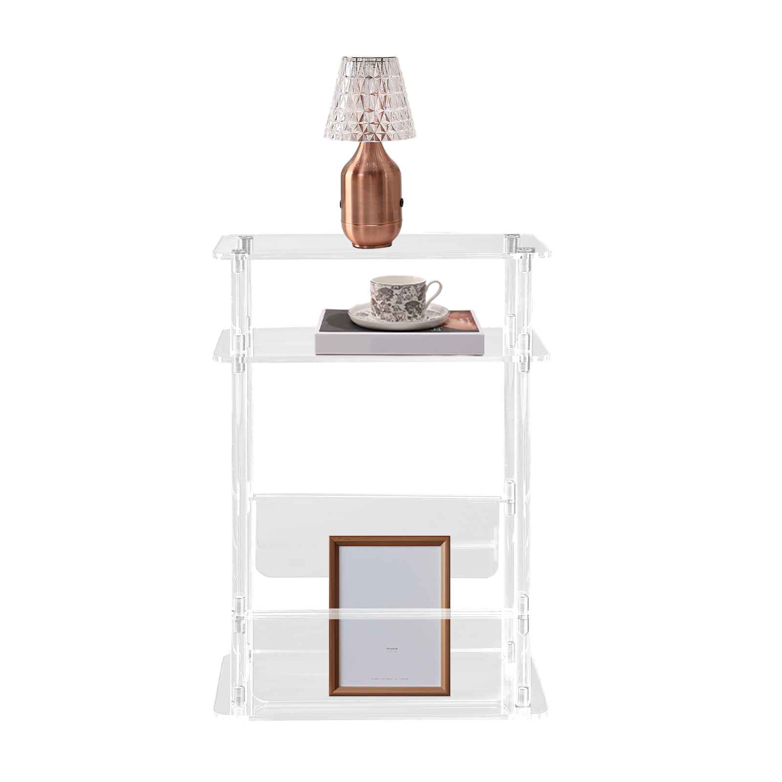 Acrylic Narrow End Table for Small Spaces Bedside Table With Magazine Holder