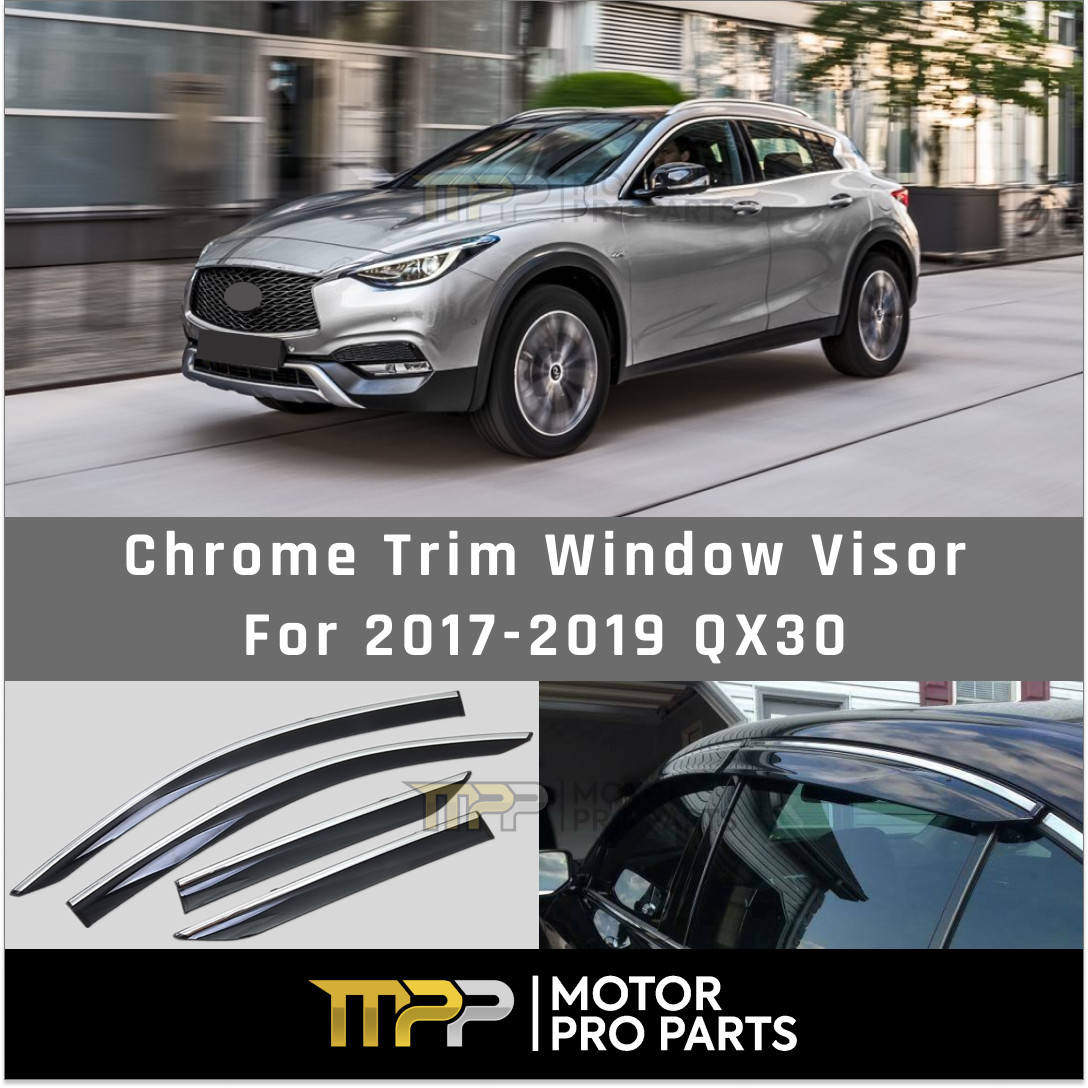 Fits 2017-19 INFINITI QX30 Chrome Trim Window Visors Sun Deflectors Rain Guards
