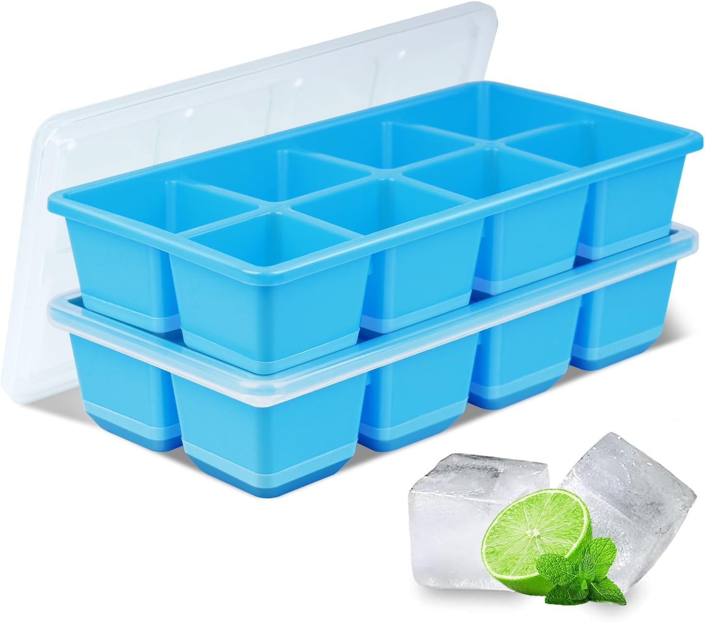 Large Ice Cube Trays 2 Pack Silicone Easy-Release & Flexible Ice Cube Molds