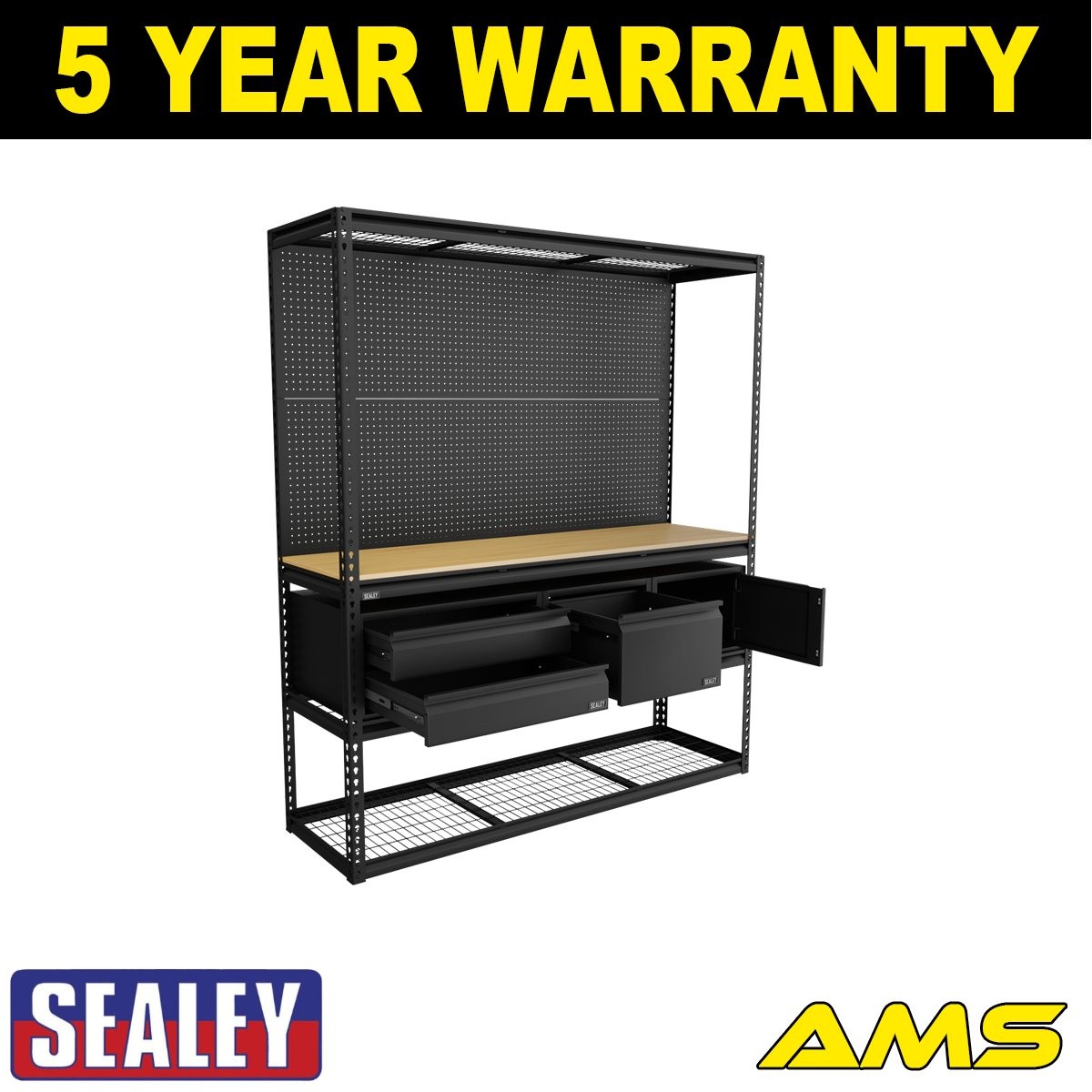 Sealey Heavy-Duty Modular Workbench & Racking Kit with 3 Storage Units