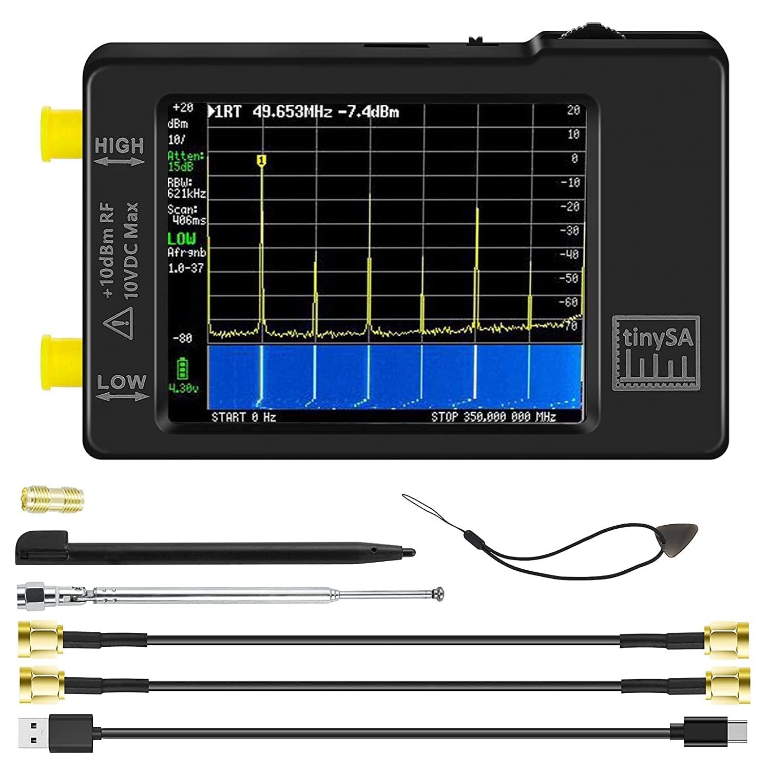 2.8" Handheld Frequency Analyzer with Dual Input & USB PC Control Compatibility