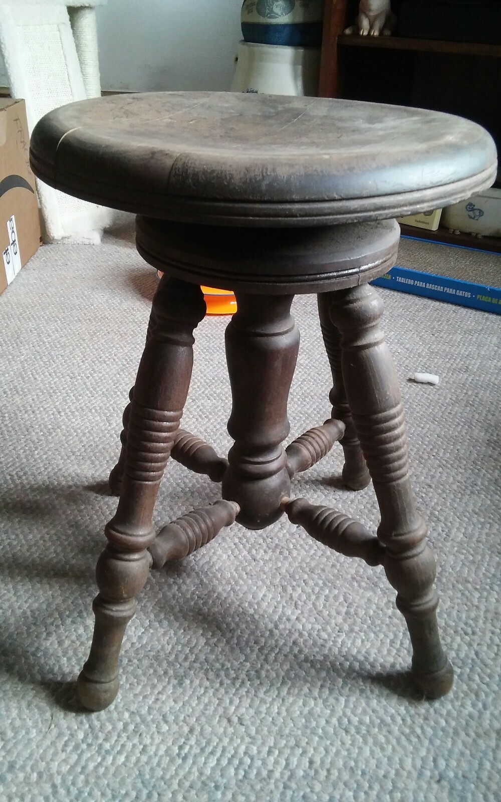 Antique Piano Stool 4 Spindle Legs Seat Chair Spin Adjustable Swivels