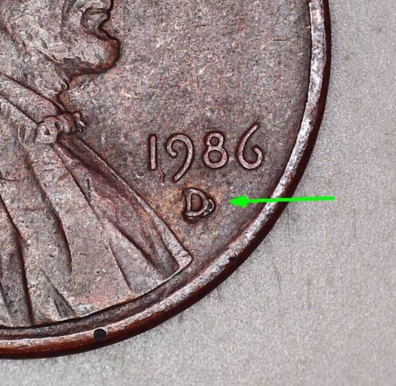 1986 Denver Lincoln Penny - Repunched Mint Mark ~ Mint Error