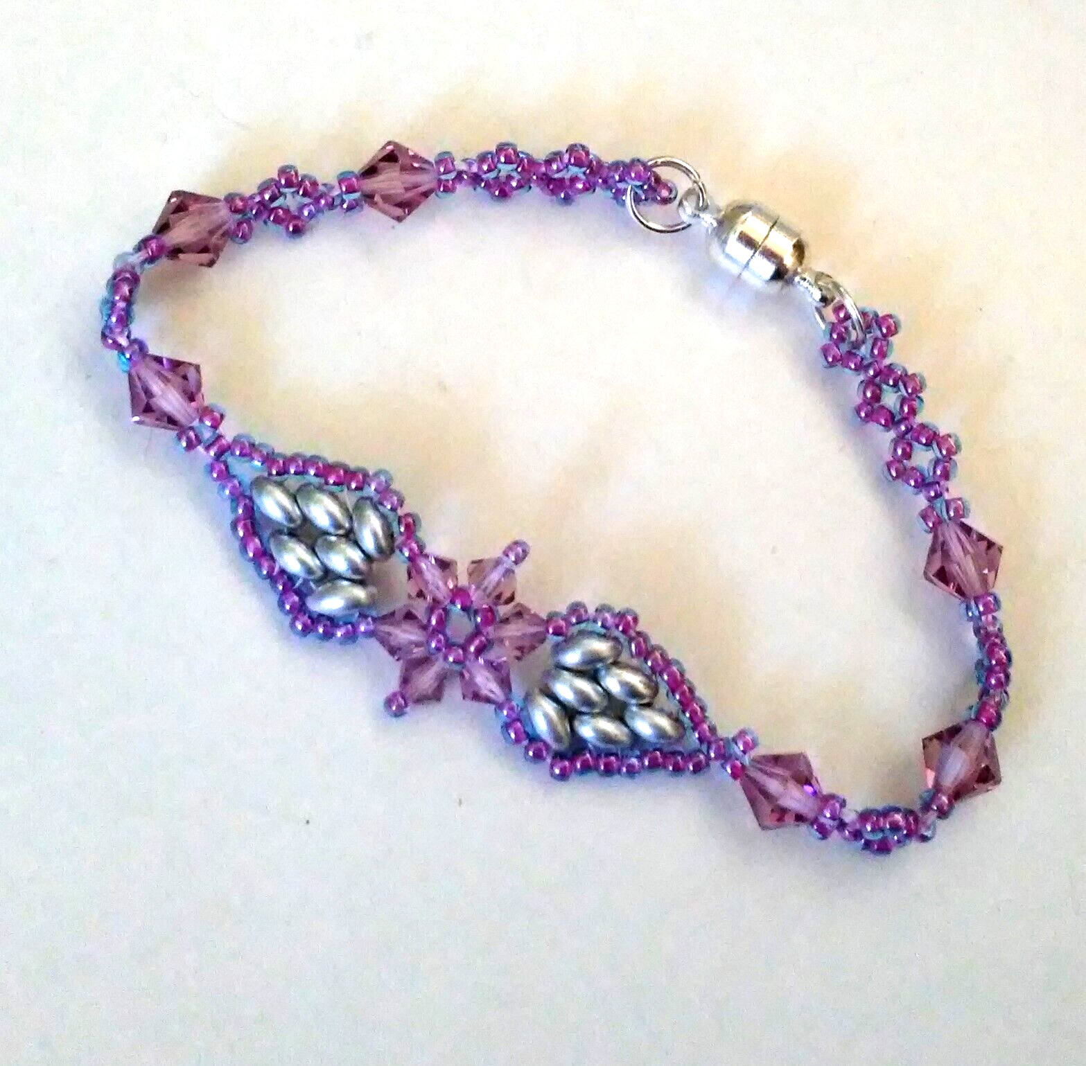 Handmade Amethyst Crystal Double Leaves Magnetic Bracelet