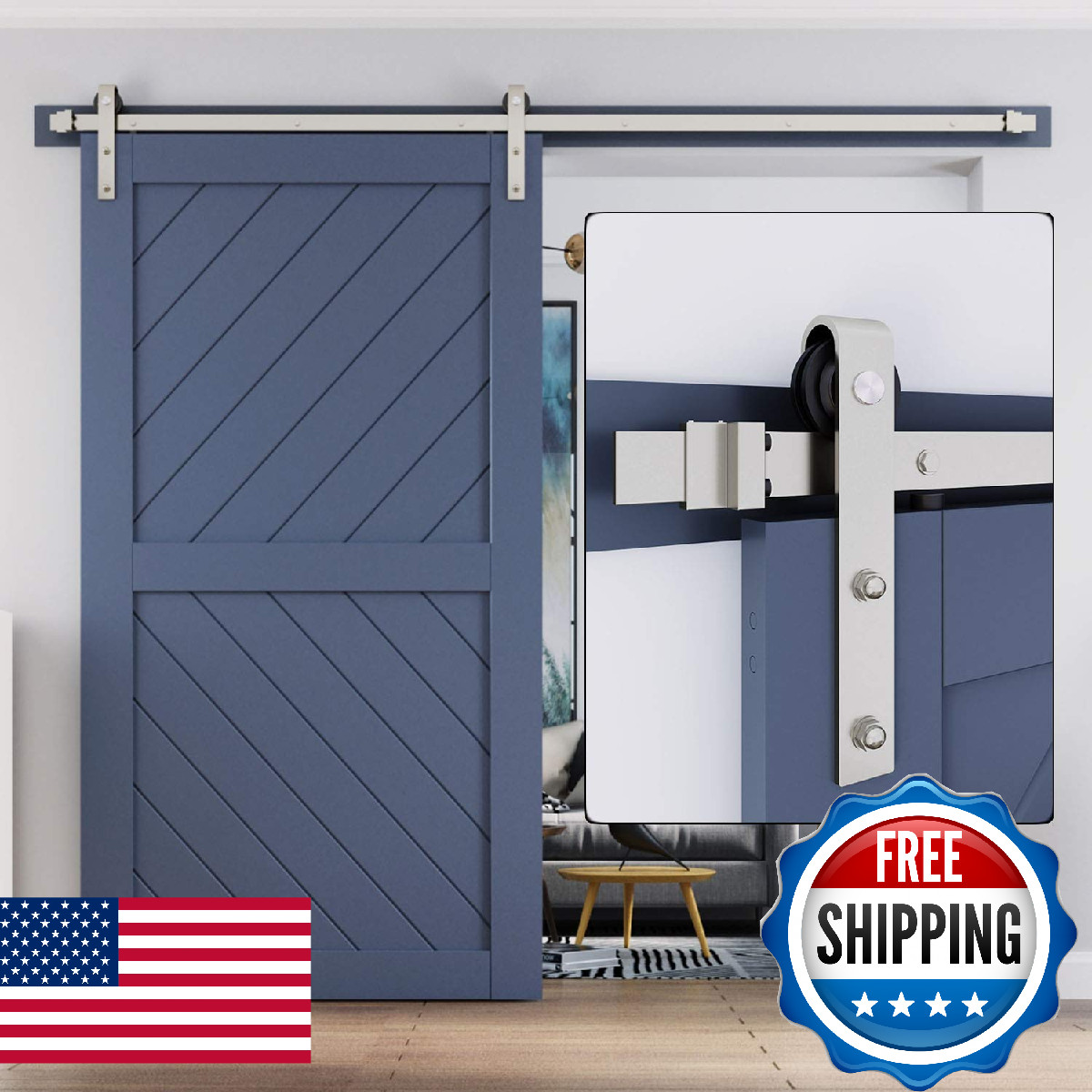 Easelife 8 Ft Brushed Nickel Sliding Barn Door Hardware Track Kitbasic J