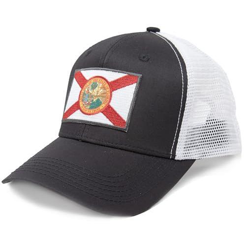 Florida State Flag Trucker Cap, Baseball, Snapback (Black/White)
