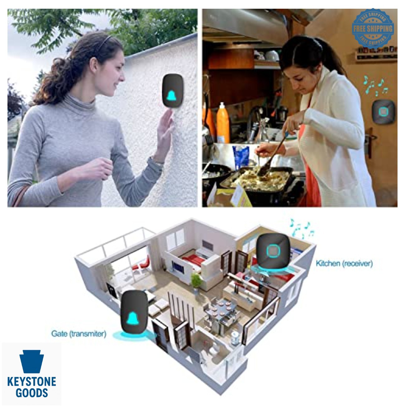 Wireless Doorbell Waterproof 1000ft Range 36 Chimes LED Flash Adjustable Volume