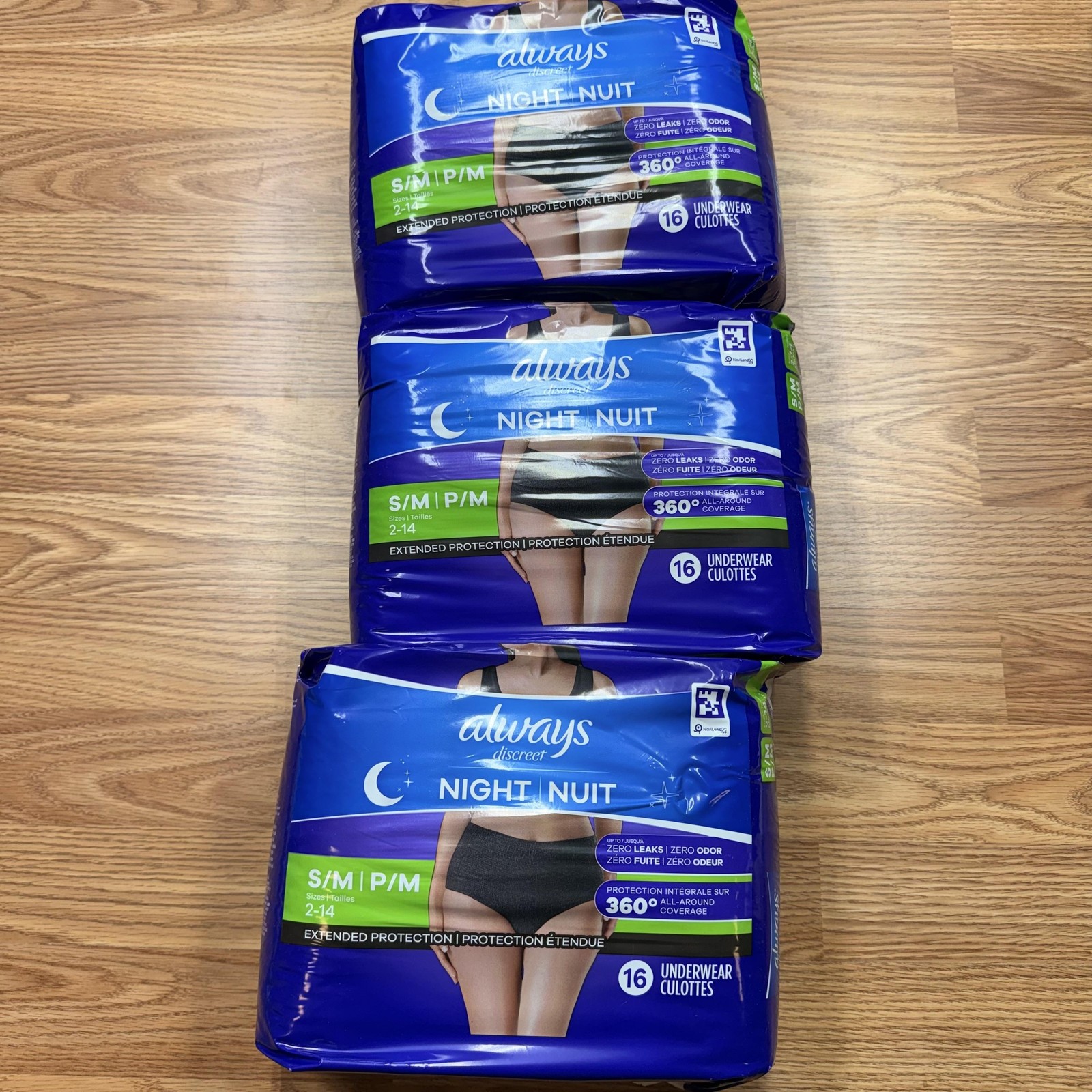 Always Discreet Night Menstrual Underwear S/M 3 Packs 16 Ct Women Standard New