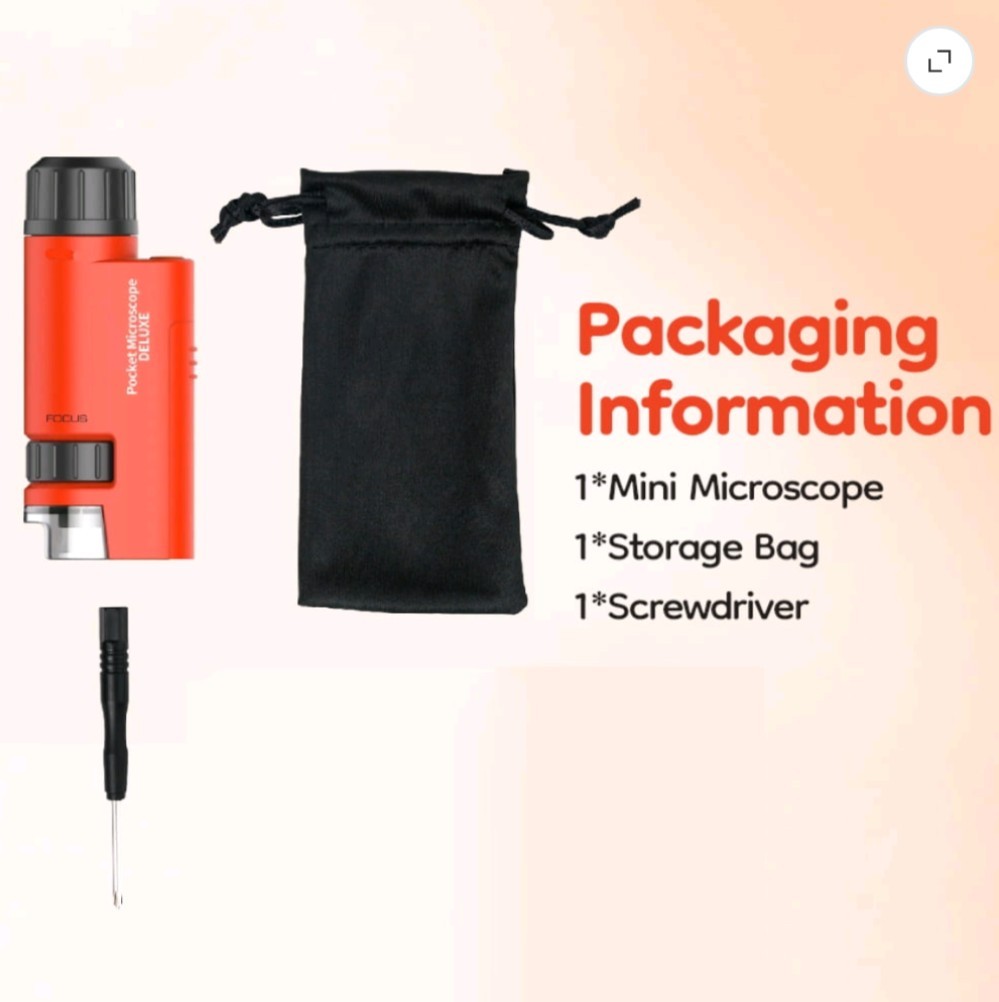 Mini Pocket Microscope Deluxe for Kids LED Light Handheld Science Lab Red Open B