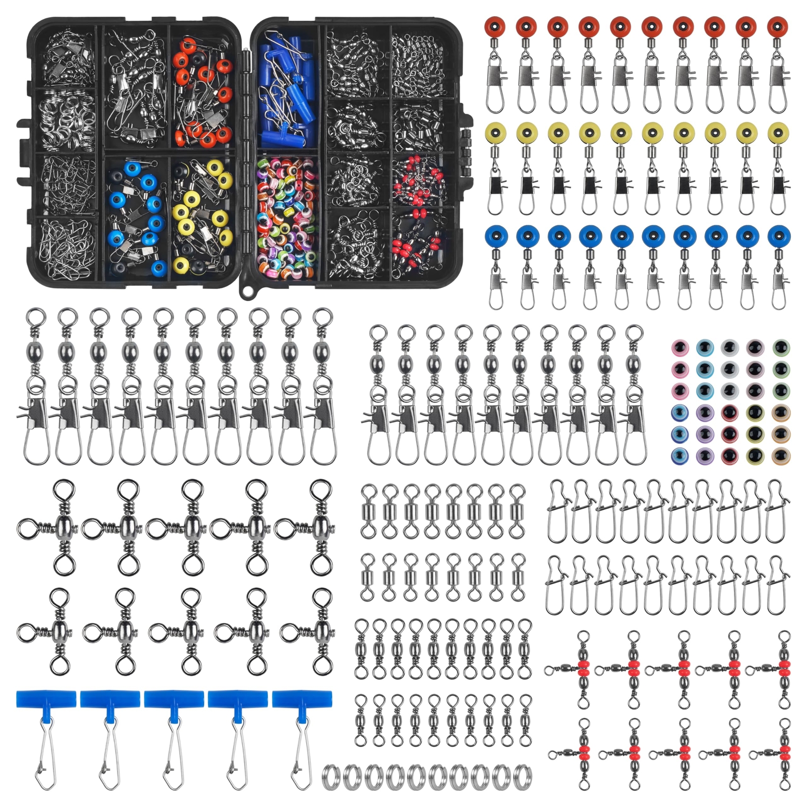 210pcs Fishing Accessories Set with Fishing Swivel Snaps Cross Line Barrel Sw...