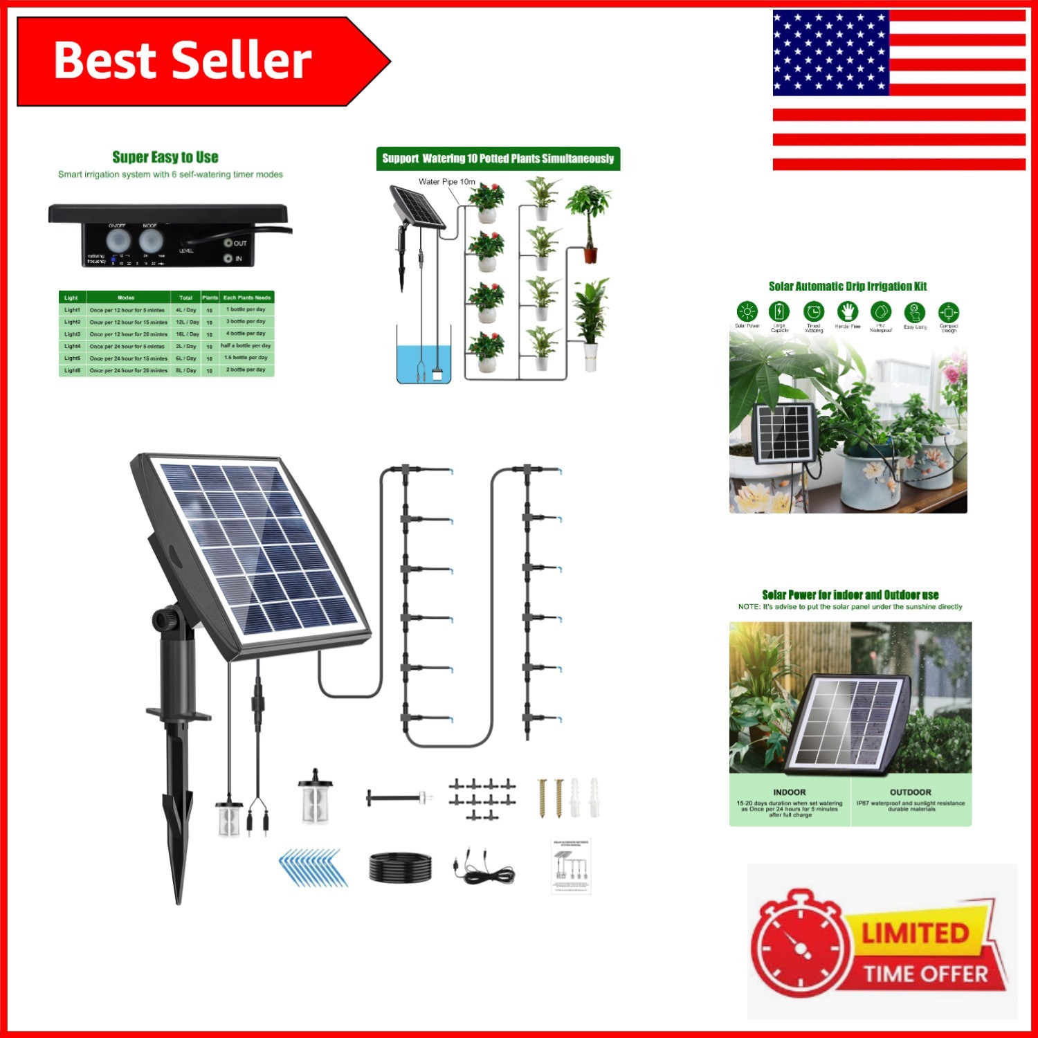 Versatile Solar-Powered Drip Irrigation Kit – Effortless Watering for 10 Plants