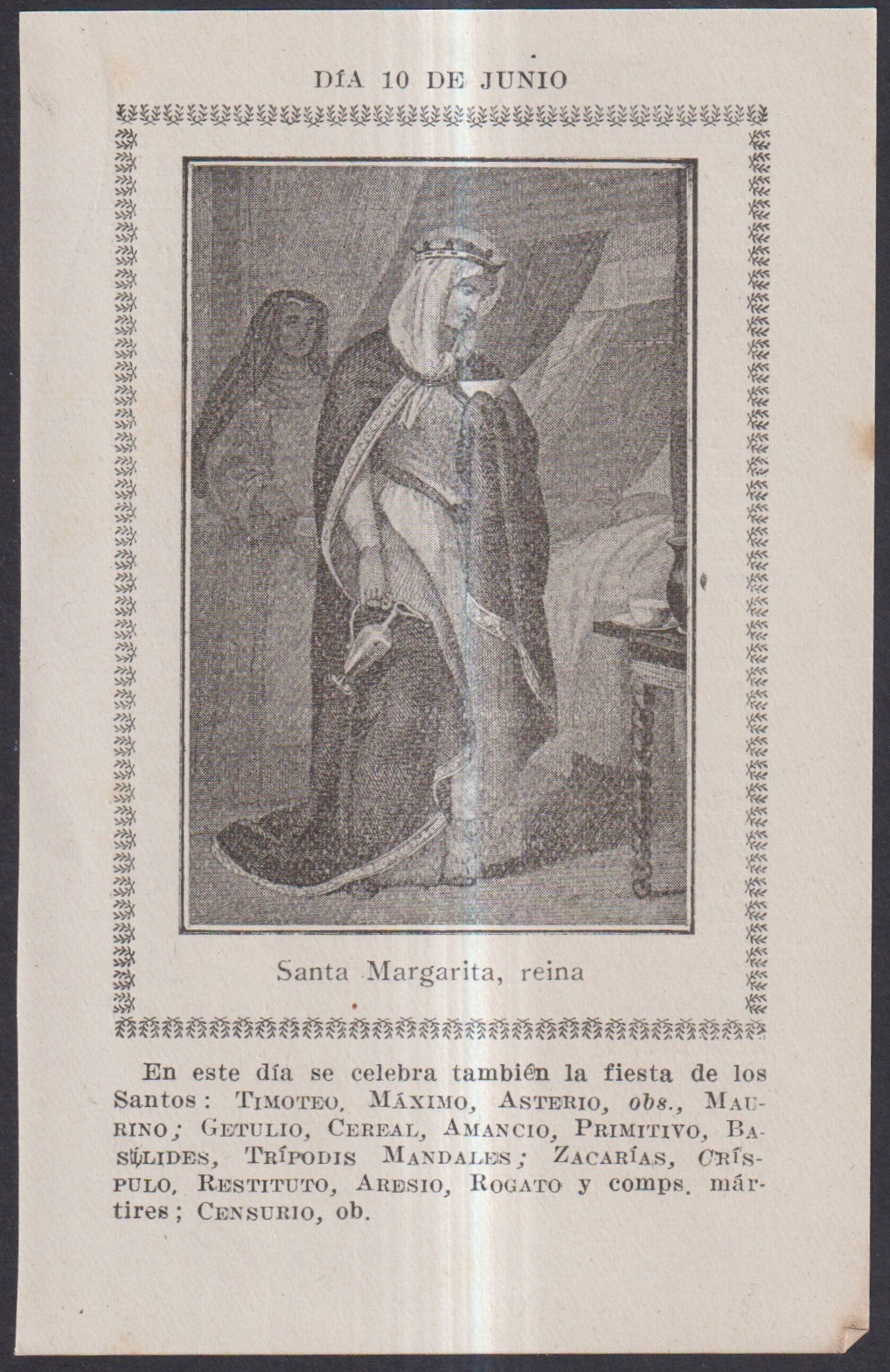 Holy card antique de Sta Margarita Reina santino image pieuses estampa