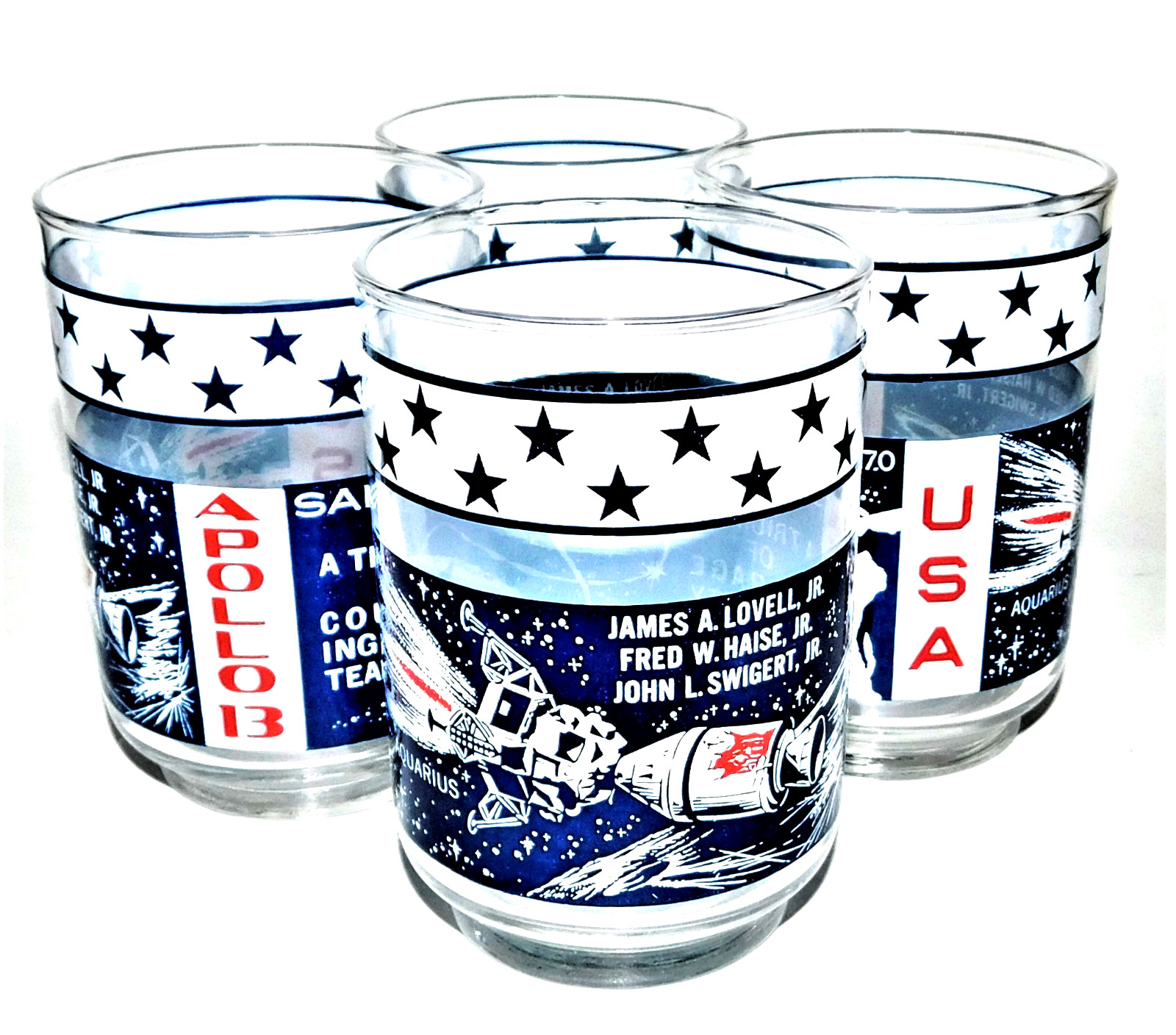 4 Apollo 13 Space Exploration Collectible Drinking Glasses Tumblers Marathon Gas