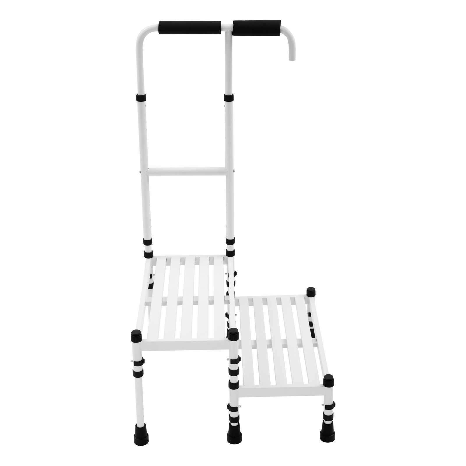 White Floor Standing Step Stool Adult Ramp with Handrail Metal Stepping Stool