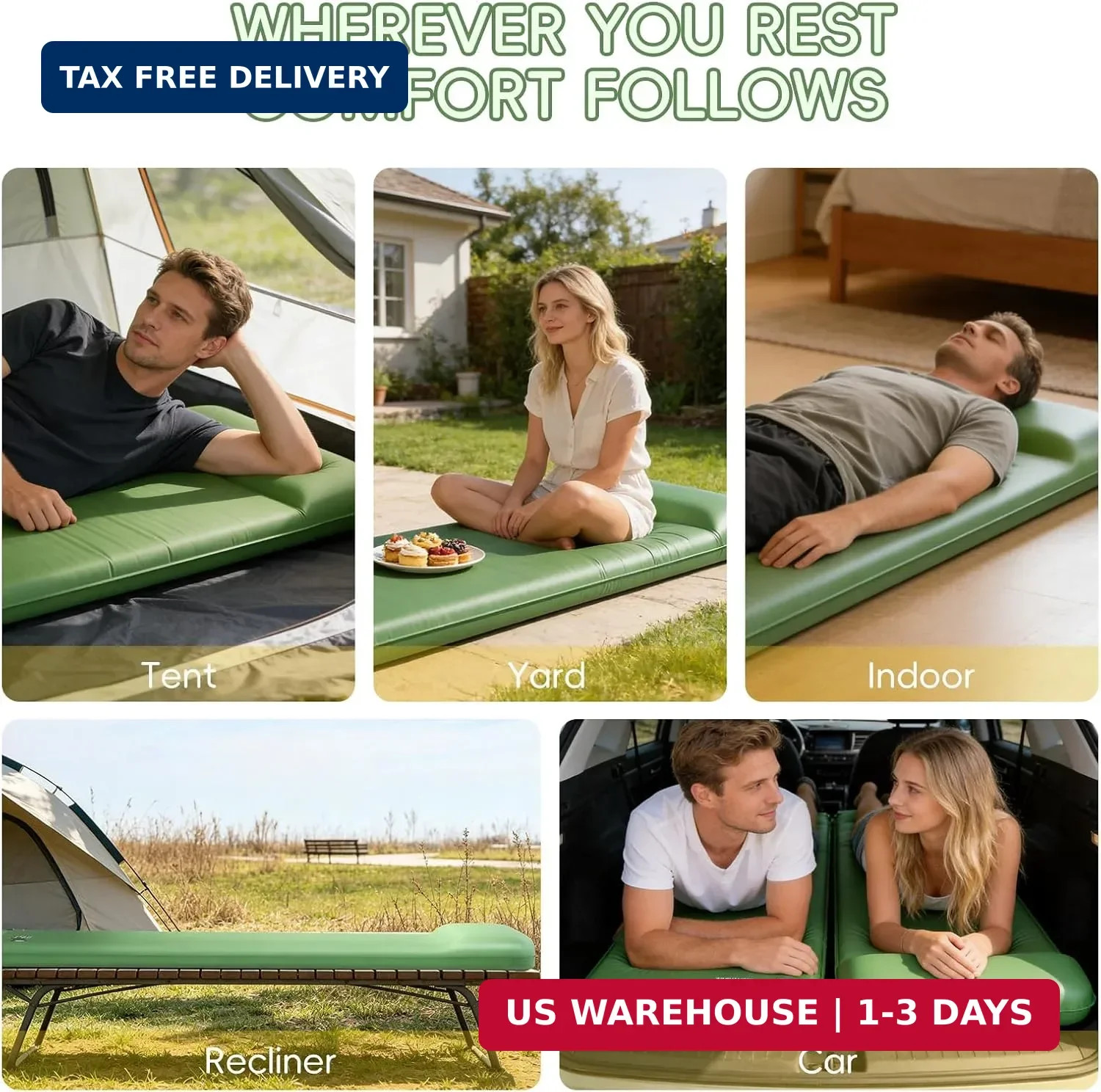 Memory Foam Camping Sleeping Pad, Foldable and Portable Self-Inflating Camping M