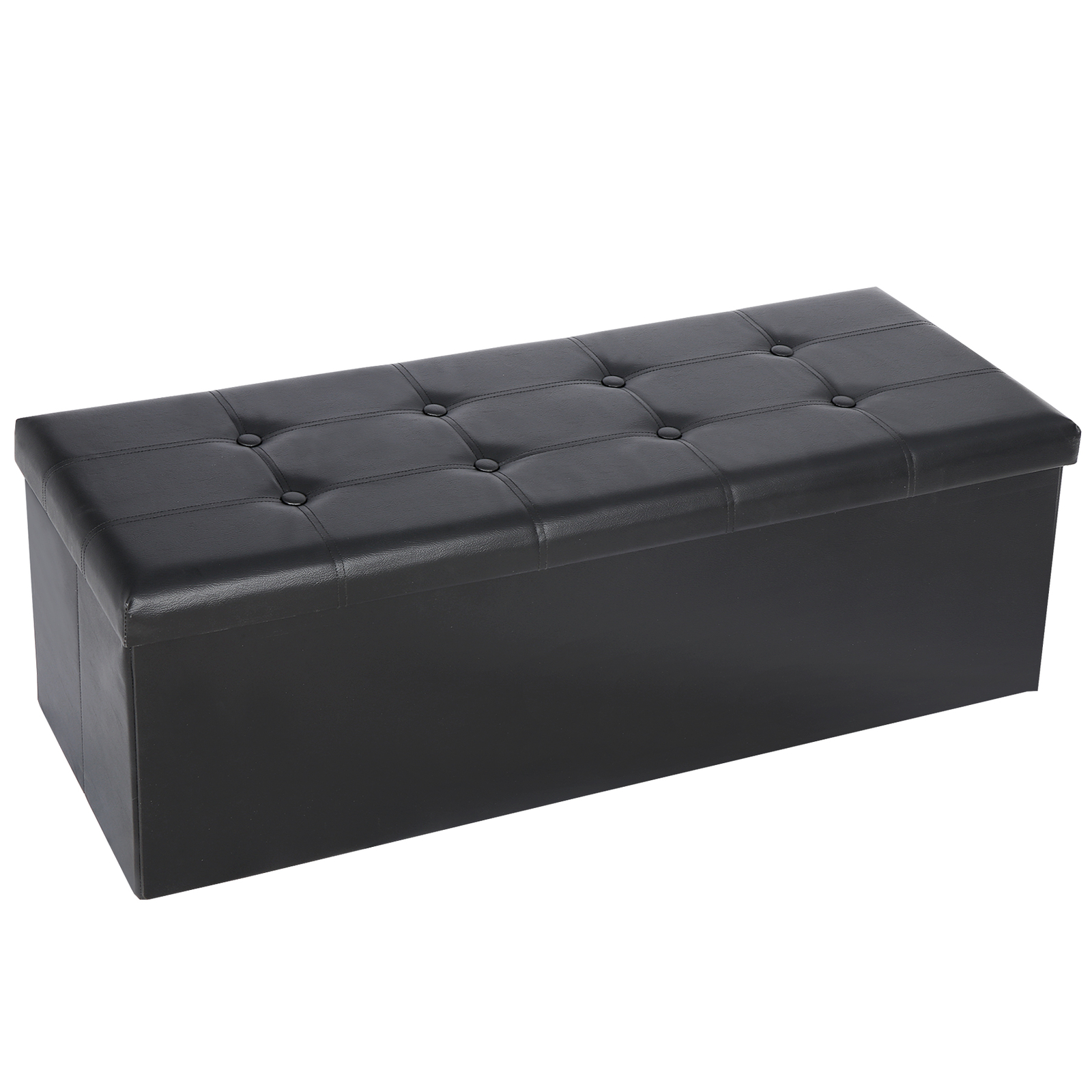 43'' Storage Ottoman Bench PVC Leather Foldable Footrest Stool w/ Divider Black