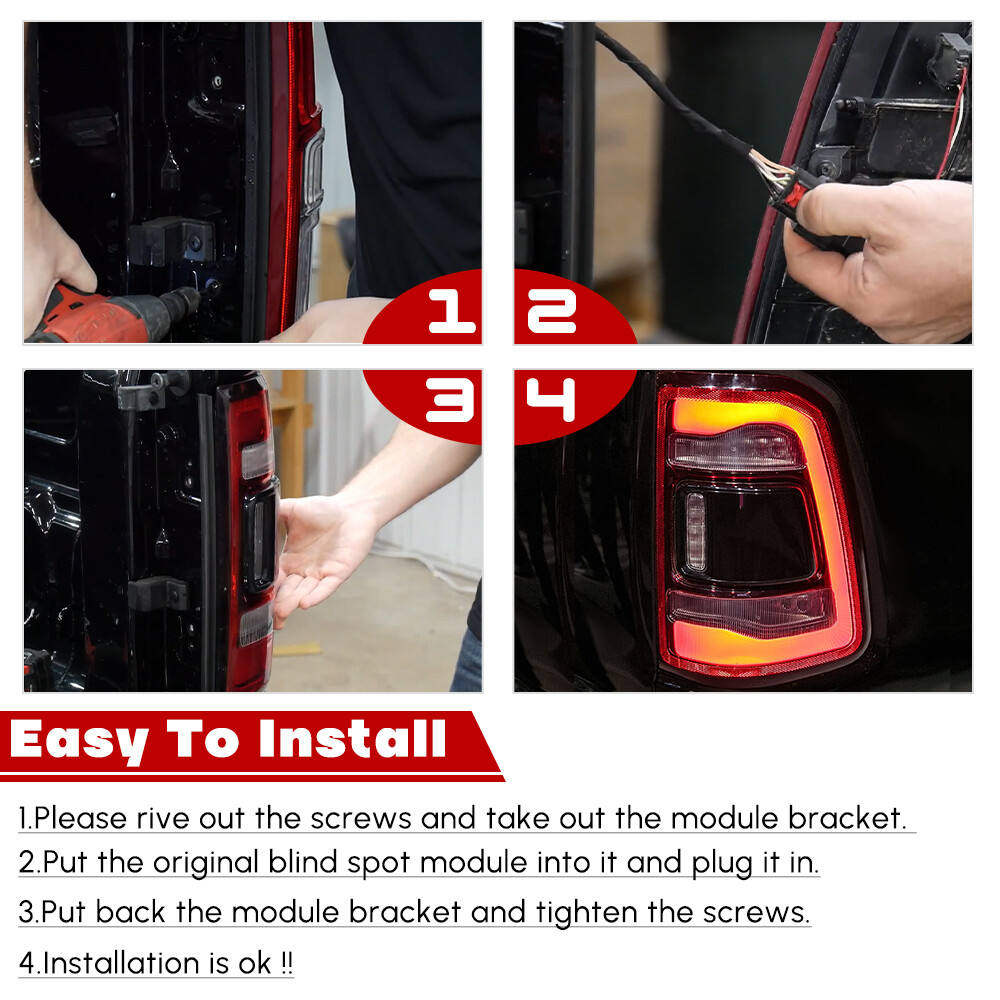 Left & Right LED Tail Light For 2019-2023 DODGE RAM 1500 w/ Blind Spot 2PCS