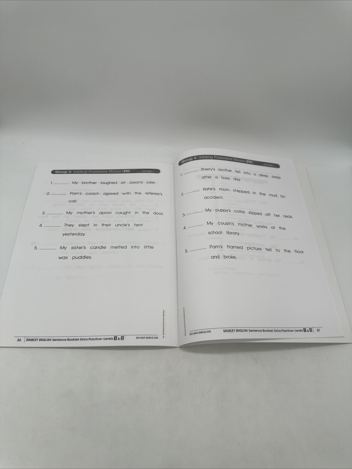 Shurley English Sentence Booklet Extra Practice Level 1 & 2 NEW