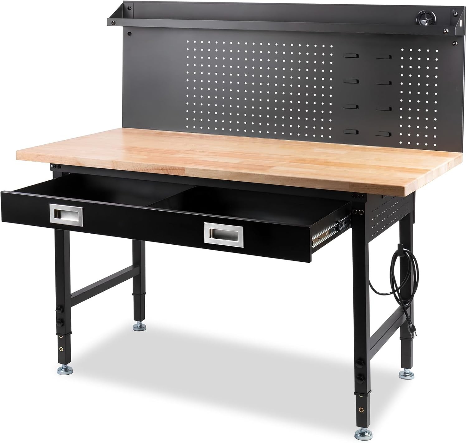 60" Workbench with Drawers ,Power Outlet and Strip Light Adjustable Work Table