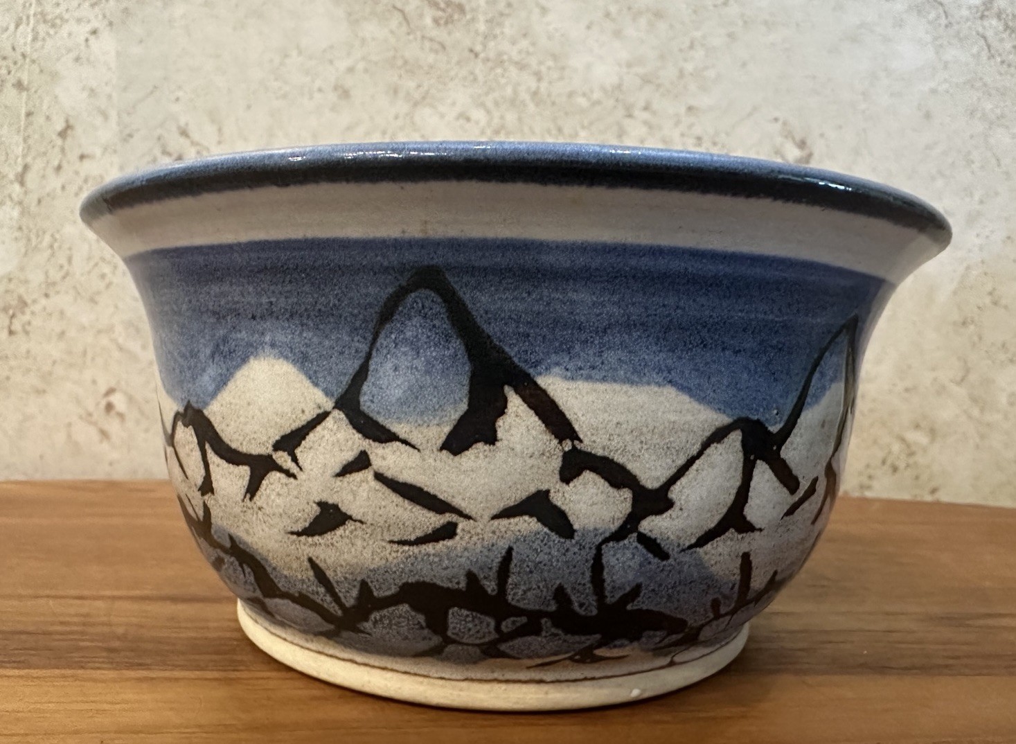 Studio Pottery Bowl Signed Hitken Mountain Landscape Blue Black Rustic 6”