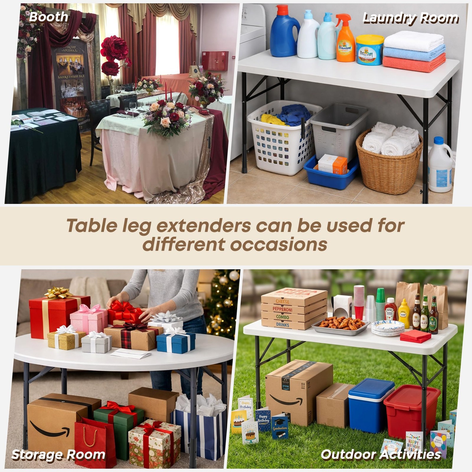 4 Pack Table Leg Extenders for Folding Table Straight/Bent Leg,Heavy Duty Fol...