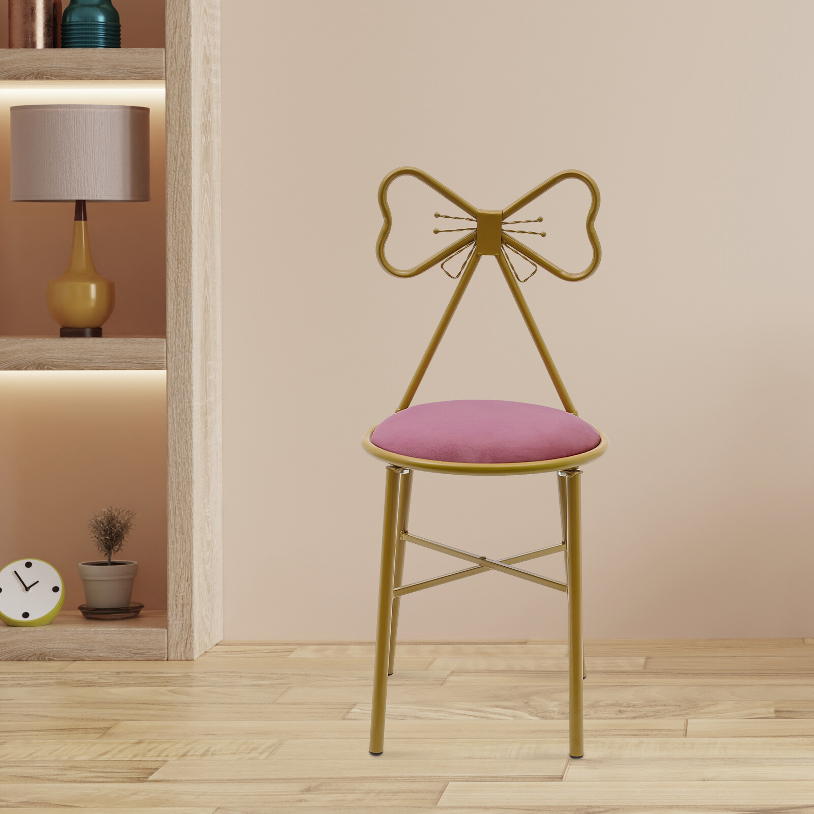 Butterfly Backrest Chair Vanity Stool Pink Velvet Stool Chair Makeup Chair
