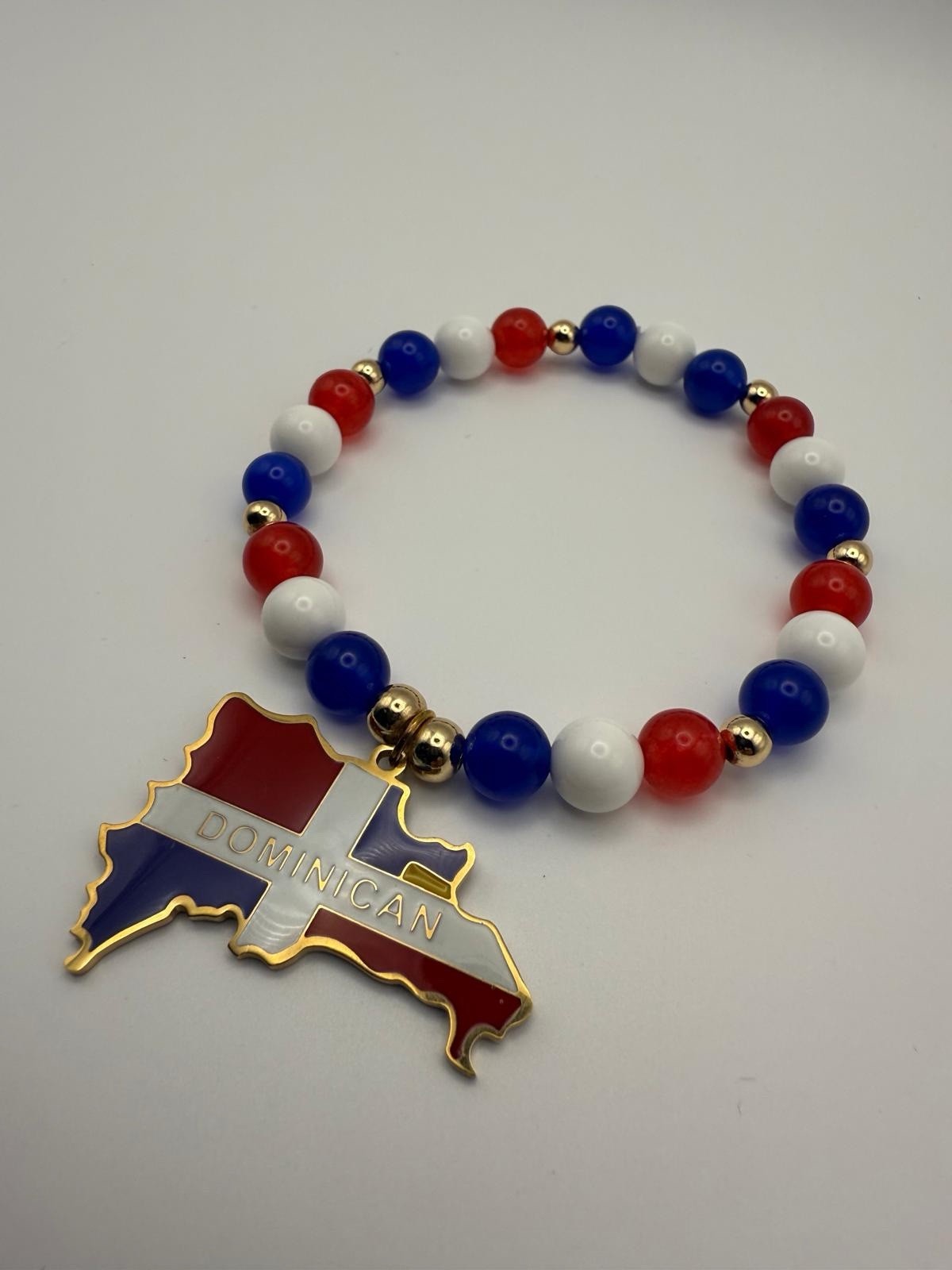 SALE!!! Hand Made Dominican Blue,red,White Glass Beads  Stainless Steel/silver
