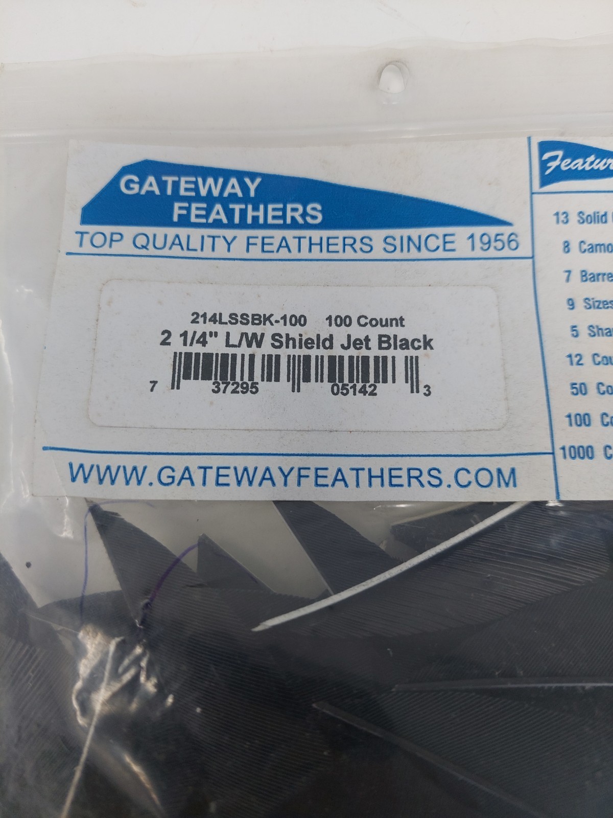 100pk Gateway Feathers 2.25" Left Wing: Shield Jet Black 214LSSBK-100