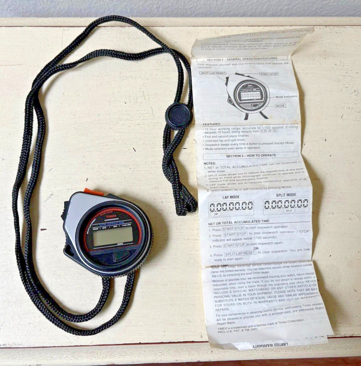 Vintage Timex Quartz Digital L.C.D. Stopwatch Chronograph Lap Timer on Lanyard