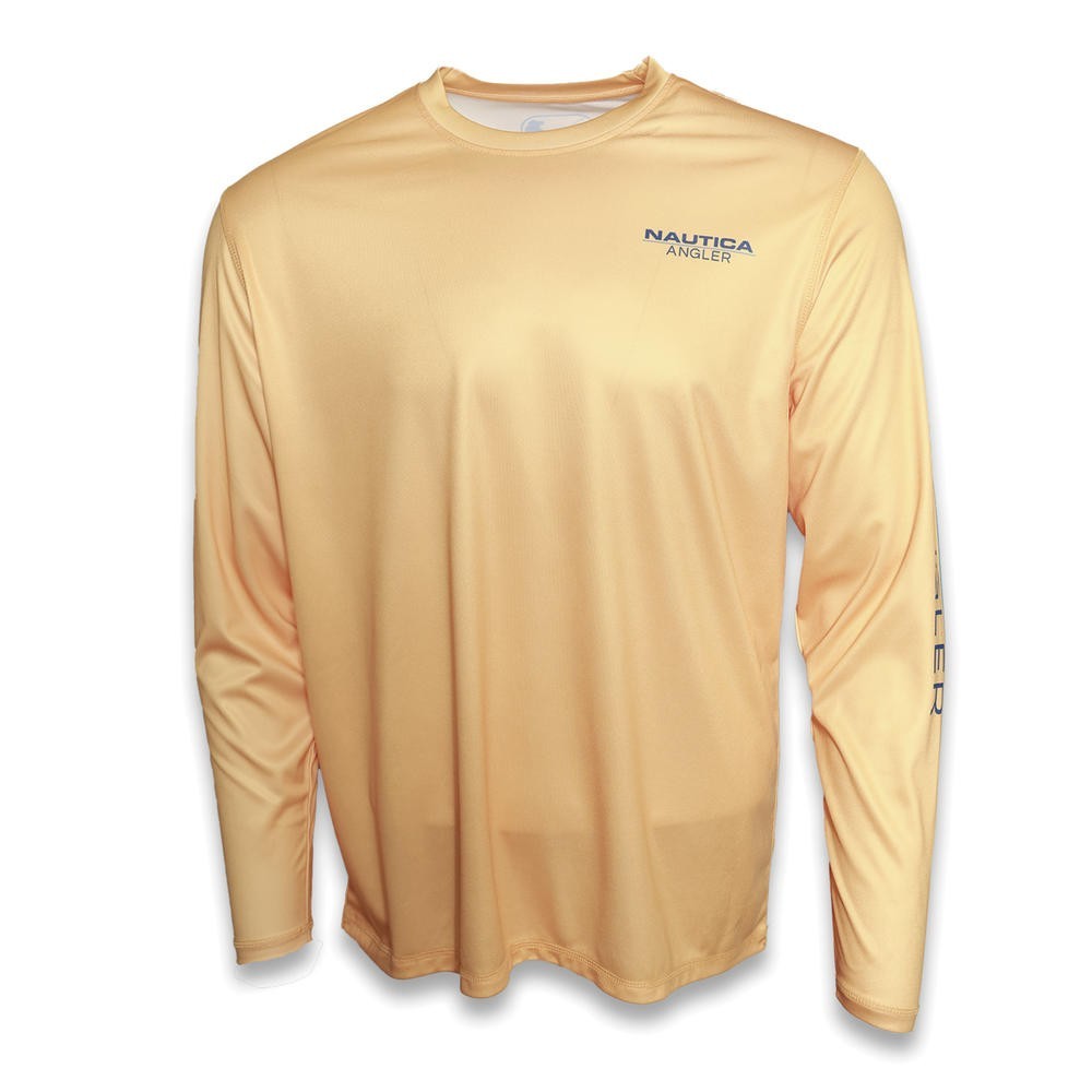 Nautica Angler Apricot Poly Men's Performance Long Sleeve Shirt UPF 50+ Size 2XL