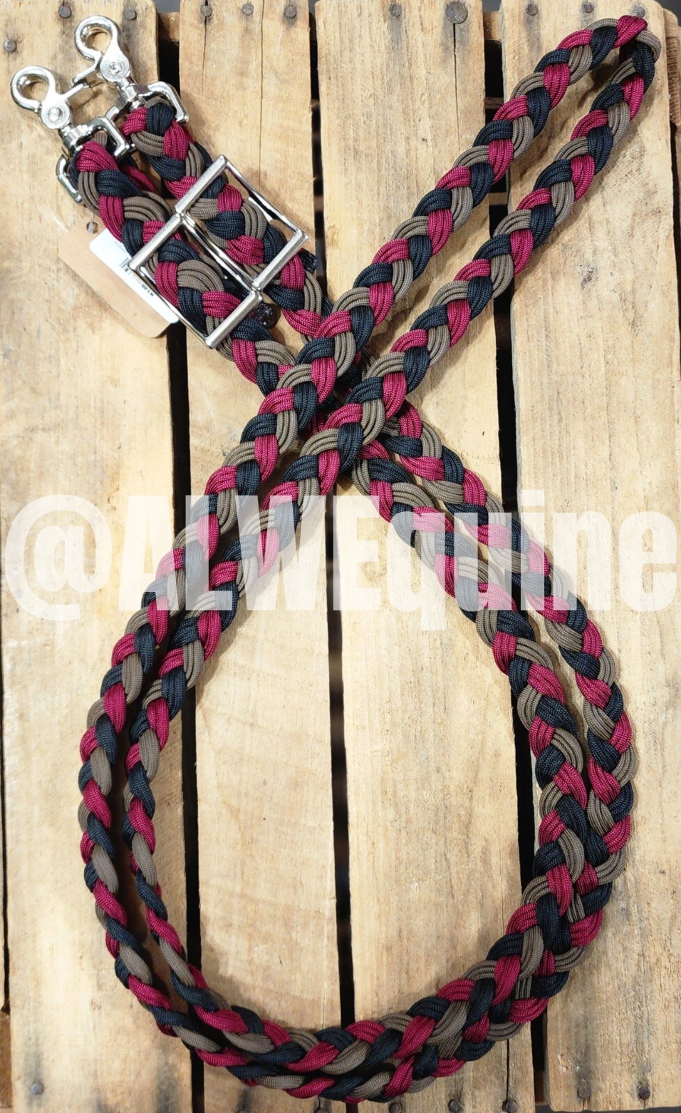 BRAND NEW Burgundy, Brown, & Black 7ft Adjustable Paracord Reins by ALW Equine