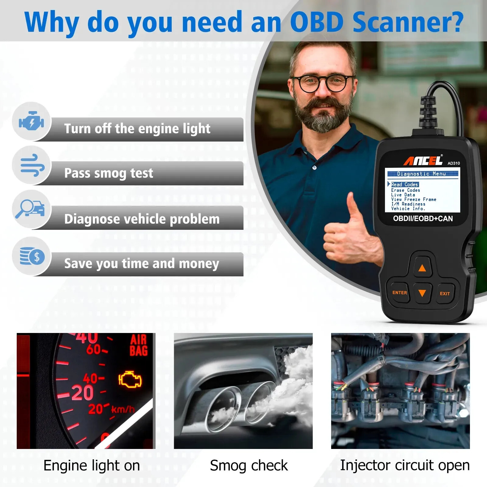 Check Engine Light Reset Tool OBD2 Diagnostic Scanner Auto Fault Code Reader OBD