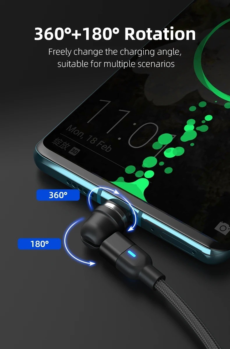 3 in 1 Magnetic Fast Charging USB Data Cable Phone Charger Micro USB Type C A2P*