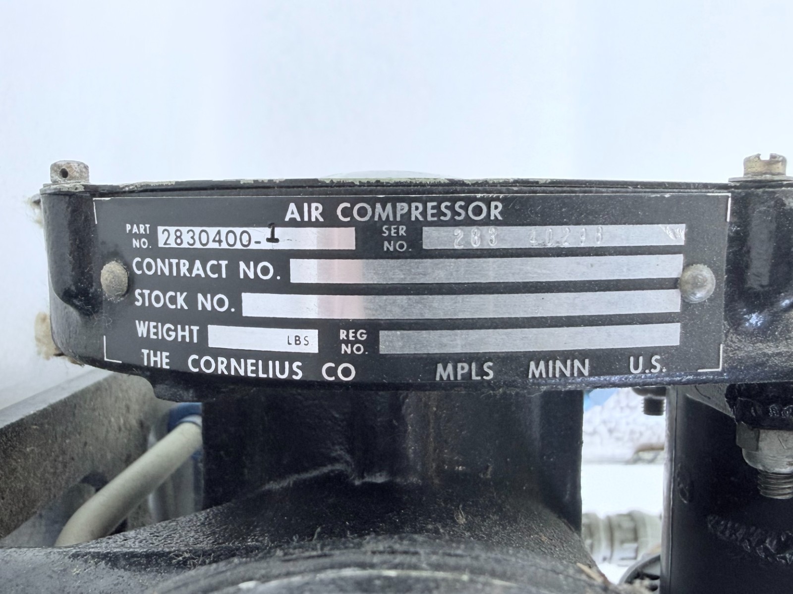 Aircraft Pressurization Package 2830402 Cornelius Air Compressor System