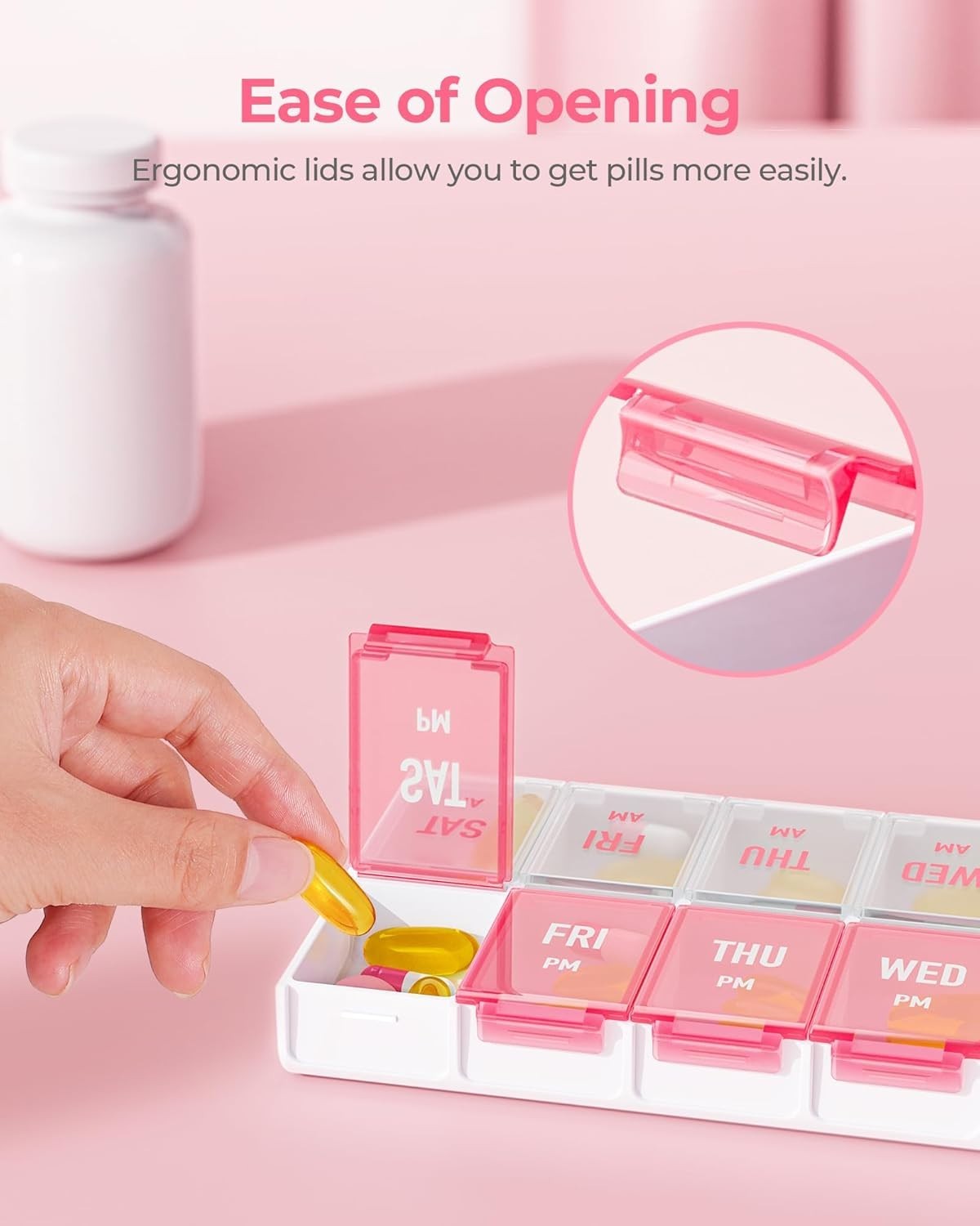 Weekly Pill Organizer 2 Times a Day, Stylish Pill Box 7 Day AM PM with Large Com