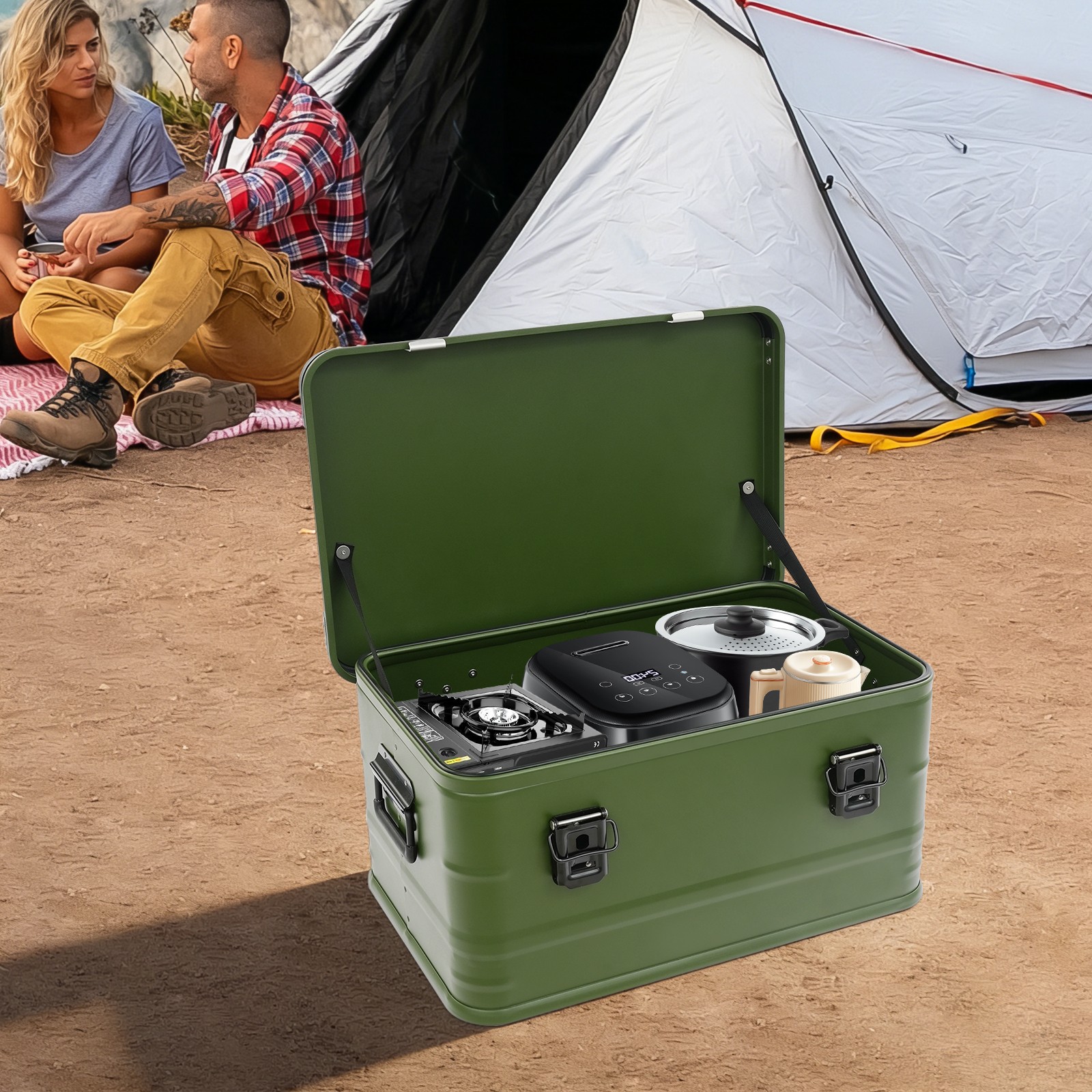 50L Storage Box Storage Bin for Picnic Storage Box with Lid Toolbox Army Green