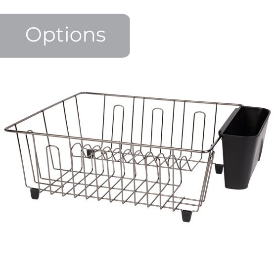 Mainstays Compact Dish Drainer Rack Chrome Black Kitchen Drying Tray