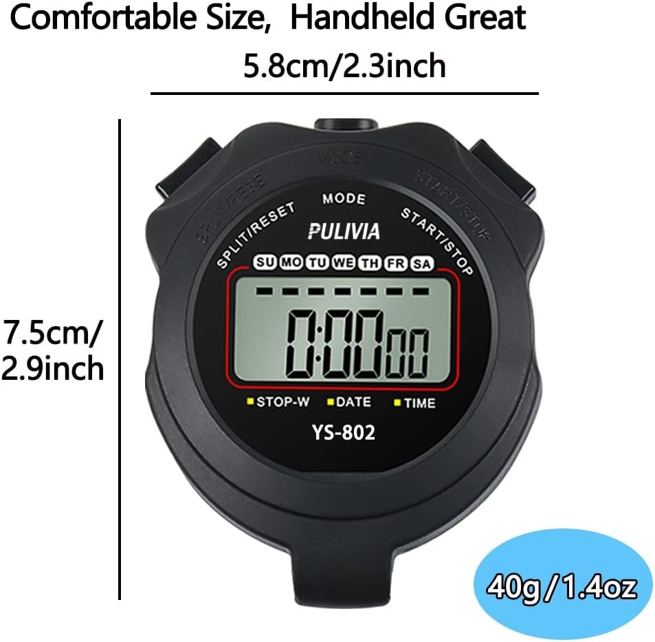 Stopwatch Timer Lap Split Digital Stopwatch with Clock Calendar Alarm,