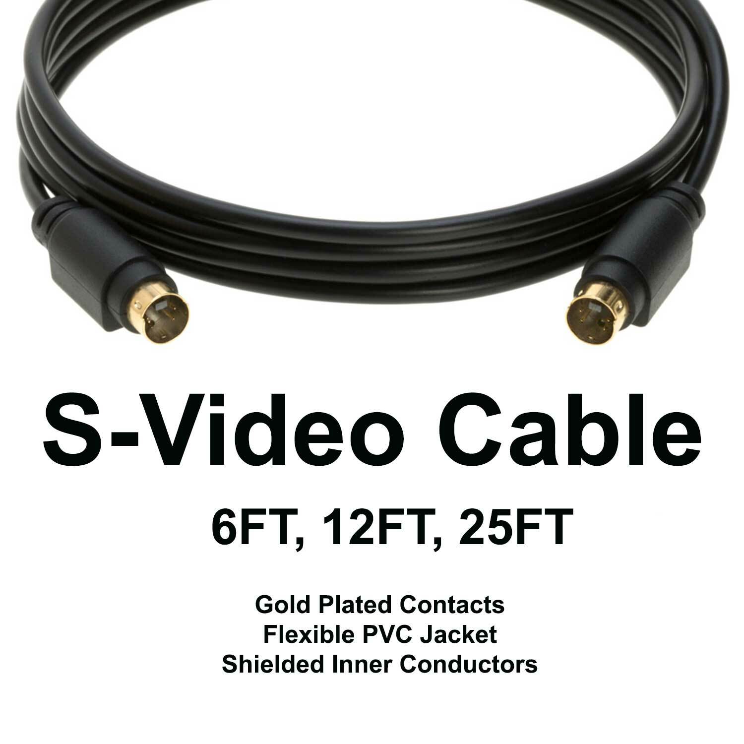 S Video Cable 4 PIN Monitor S-Video SVHS Male VCR Camcorder 6FT 12FT 25FT lot