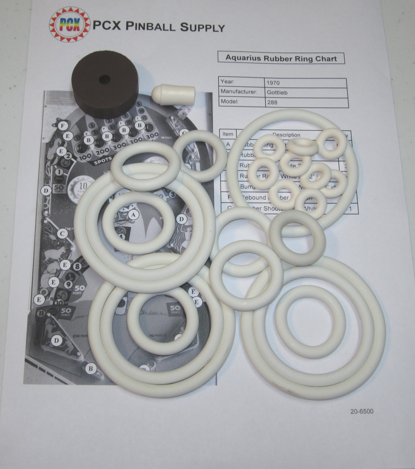 1970 Gottlieb Aquarius Pinball Machine Rubber Ring Kit